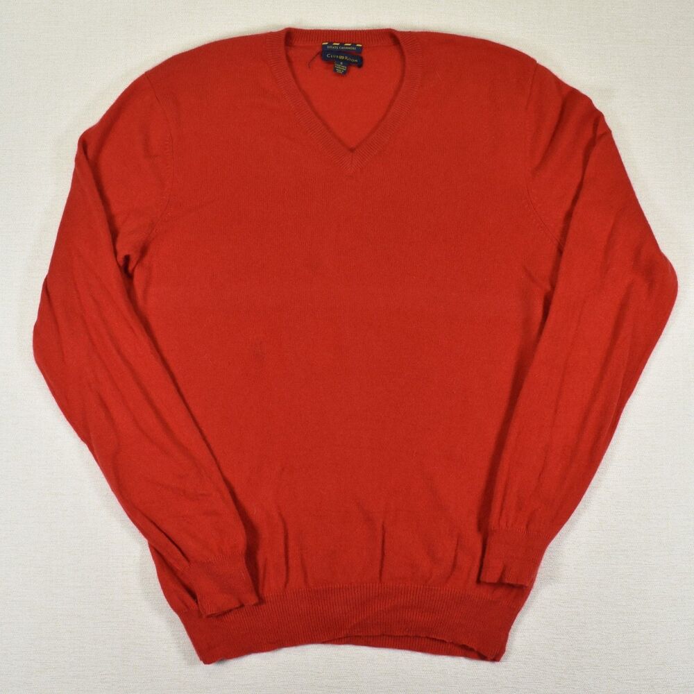 Club Room Estate Cashmere Mens Small V Neck Sweater 2 Ply Red Luxury Soft
